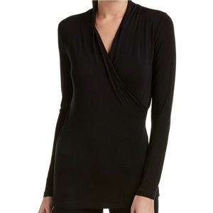 Cabi Black Cozy Soft Mock Wrap Knit Long Sleeve Tee Style 3185 Size S